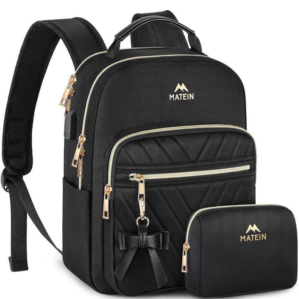 Matein Black Backpack and Pouch Set